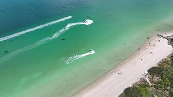 jet ski speeding turquoise sea perth australia aerial 4k video