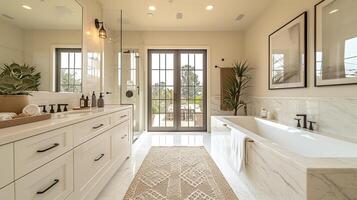 ai generado moderno minimalista baño interior del Sur al estilo californiano. creado con generativo ai foto