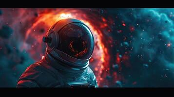 AI generated Astronaut and black hole. Futuristic space concept. Created with Generative AI photo