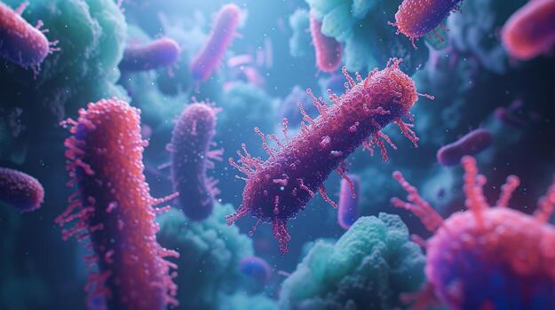 AI generated Bacteria colonies under a microscope. Generative AI photo