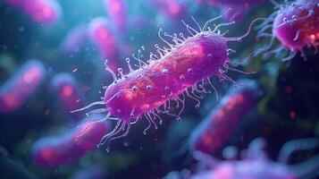 ai generado bacterias colonias debajo un microscopio. generativo ai foto