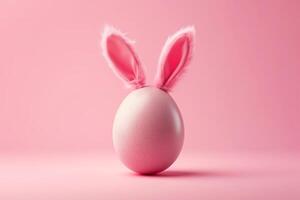 ai generado rosado Pascua de Resurrección huevo con orejas en un rosado antecedentes foto