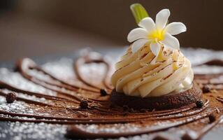 ai generado vainilla elegancia soltado. un cumpleaños pastel de Exquisito deleitar. foto