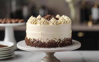 AI generated Vanilla Elegance Unleashed. A Birthday Cake of Exquisite Delight. photo