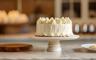 AI generated Vanilla Elegance Unleashed. A Birthday Cake of Exquisite Delight. photo