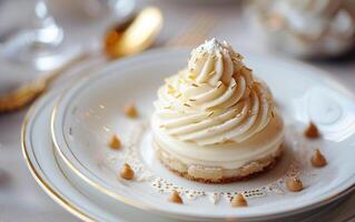 AI generated Vanilla Elegance Unleashed. A Birthday Cake of Exquisite Delight. photo
