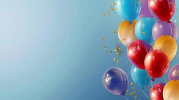 AI generated Bunch of colorful balloons on light blue background photo