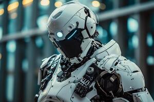 AI generated a robotic soldier in advanced combat attire with sleek armor integrated technology photo