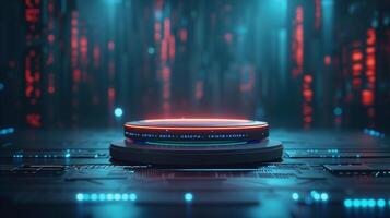 AI generated cyberpunk futuristic podium on a futuristic background photo
