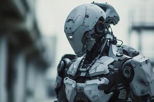 AI generated a robotic soldier in advanced combat attire with sleek armor integrated technology photo