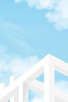 Sky blue,Cloud background, 3d White Podium step display mockup for cosmetic product present,Vector minimal backdrop scene grey architecture,Vertical Design banner for Spring,Summer background photo