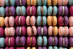 AI generated Colored macaron cookies close up photo