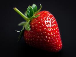AI generated strawberry berry closeup on black background photo