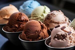 AI generated Closeup of delicious ice cream gelato chocolate flavors dessert photo