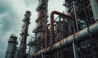 AI generated large chemical plant and smoke pipes photo