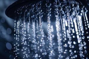 AI generated Water pours from the shower, close-up of splashes photo