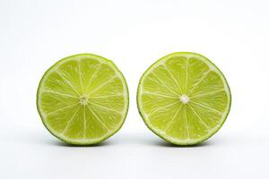 AI generated two halves of a lime cut on a white background photo