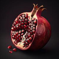 AI generated cut pomegranate on black background photo