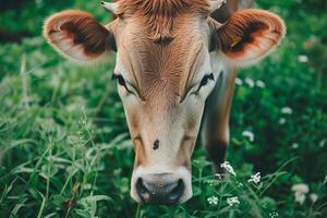 ai generado vaca en el prado foto