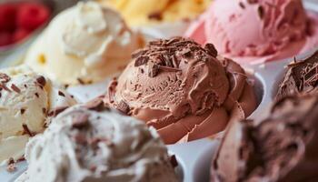 AI generated Closeup of delicious ice cream gelato chocolate flavors dessert photo