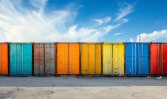 AI generated Cargo new freshly painted colorful containers in sunny weather photo