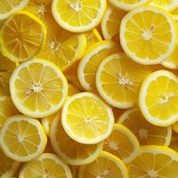 AI generated A pile of yellow lemon slices, cut photo
