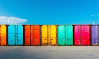 AI generated Cargo new freshly painted colorful containers in sunny weather photo