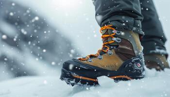 ai generado de cerca de invierno Zapatos para esquiar y alpinismo foto