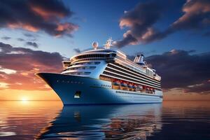 AI generated Cruise Ship Sailing in the Ocean at Sunset photo