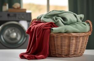 AI generated a washer next to a basket and laundry basket photo