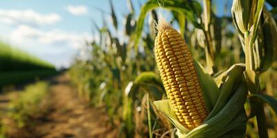 AI generated a corn cob is growing in the field photo