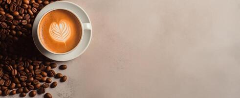 AI generated a cup of coffee sitting next to a cup of coffee beans photo