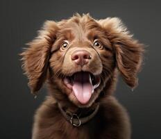 AI generated a brown retriever puppy stands with his mouth open photo