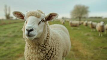 AI generated Sheep Grazing in Lush Olympic Meadow. Close-up Portrait photo