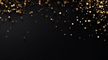 AI generated Beautiful abstract black minimalistic background with golden small confetti and lots of space for texts in the center photo