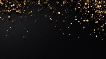 AI generated Beautiful abstract black minimalistic background with golden small confetti and lots of space for texts in the center photo