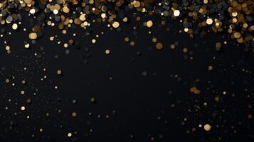 AI generated Beautiful abstract black minimalistic background with golden small confetti and lots of space for texts in the center photo