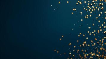 AI generated Beautiful abstract blue minimalistic background with golden small confetti and lots of space for texts in the center photo