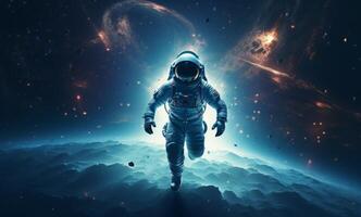 ai generado un astronauta o un persona espacial es volador foto