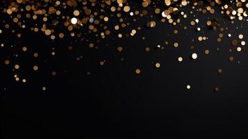 AI generated Beautiful abstract black minimalistic background with golden small confetti and lots of space for texts in the center photo