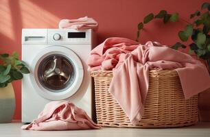 AI generated a laundry machine next to a wicker basket photo