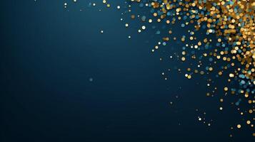 AI generated Beautiful abstract blue minimalistic background with golden small confetti and lots of space for texts in the center photo