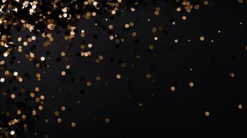 AI generated Beautiful abstract black minimalistic background with golden small confetti and lots of space for texts in the center photo