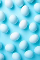 AI generated easter eggs on a blue background for your commercial or promotional projects photo