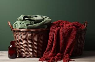 AI generated a washer next to a basket and laundry basket photo
