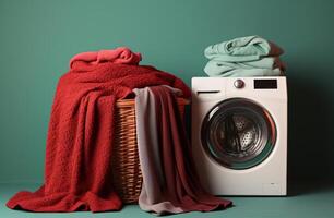 AI generated a washer next to a basket and laundry basket photo