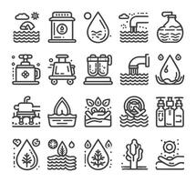 Editable vector pack of water icons. Water drops icon set. Editable vector pack of water line icons. A drop of water. Glass, magnifier, washing hands, shower. Vector illustration