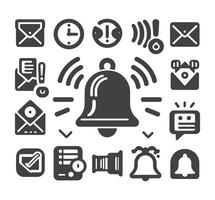 notificación campana icono colocar. darse cuenta mensaje. alarma símbolo.entrante bandeja de entrada mensaje. nuevo mensaje notificaciones iconos vector