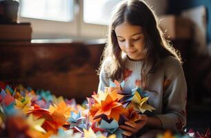 AI generated child psychologist clipping paper in her lap photo