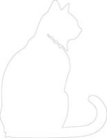 Russian White Black and Tabby Cat  outline silhouette vector